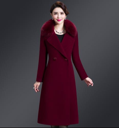 Womens Warm Wool Trench Long Coat Parka Faux Fur Collar Winter Jacket Overcoat - Picture 15 of 17