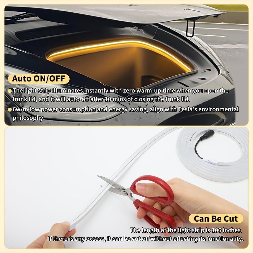 Diluopei Auto For Tesla For Model 3 For Y Accessories Front Trunk Led Frunk Light Strip Warm White