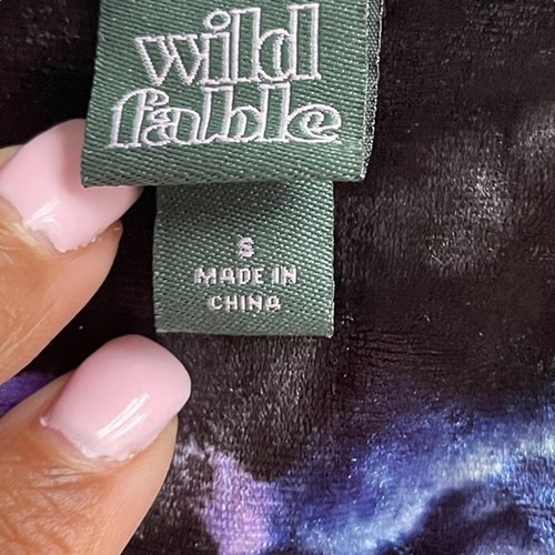 Wild Fable Black Floral Long-sleeve V-neck Velour Mini Dress Women’s Size Small - Picture 7 of 7