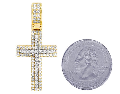 Unisex 10K Gold echter Diamant Kreuz Anhänger zweifarbig Charm 1,3 kt 1,6 Zoll - Bild 5 von 6