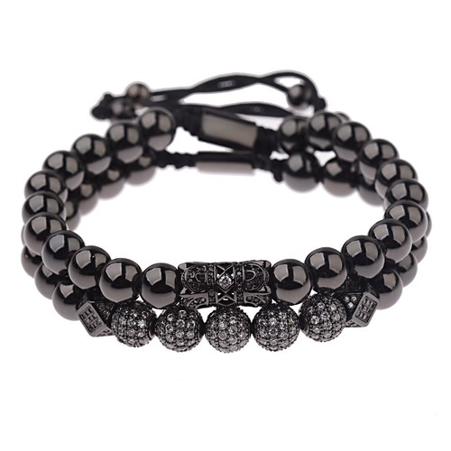 Luxury Micro Pave CZ Ball Gold Crown Braided Bracelets Mens Jewelry Copper Bead - Picture 22 of 88