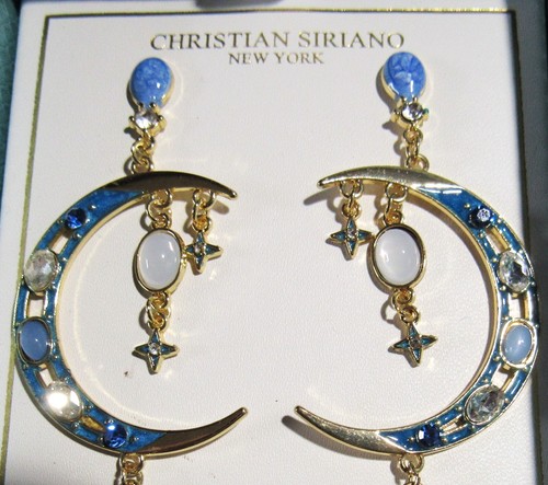 Orecchini Christian Siriano NY oro blu lapislazzuli luna stelle traforati con scatola - Foto 3 di 5