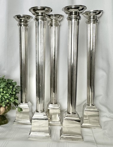 Vintage Candle Holders Silver Plated Tall Bombay Tapper Pillar Candlesticks - 5 - Picture 10 of 12