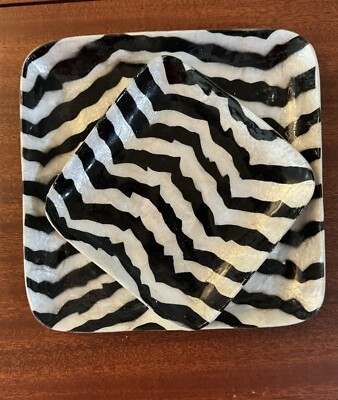 Capiz Shell Zebra Stripe Snack Tray, Set Of 2, Original Tag