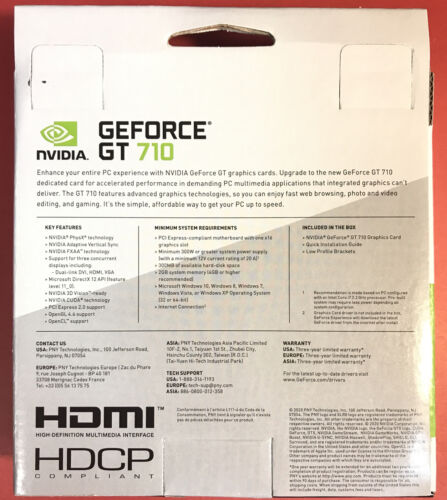 PNY NVIDIA GEFORCE GT 710 2GB DDR3 VGA/DVI/HDMI LOW PROFILE PCI-EXPRESS - Picture 2 of 2