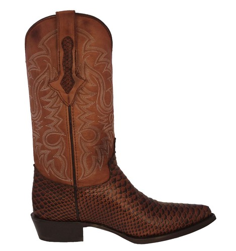 Botas de vaquero occidentales para hombre botas de rodeo de cuero con estampado de pitón serpiente coñac punta en J - Imagen 2 de 8