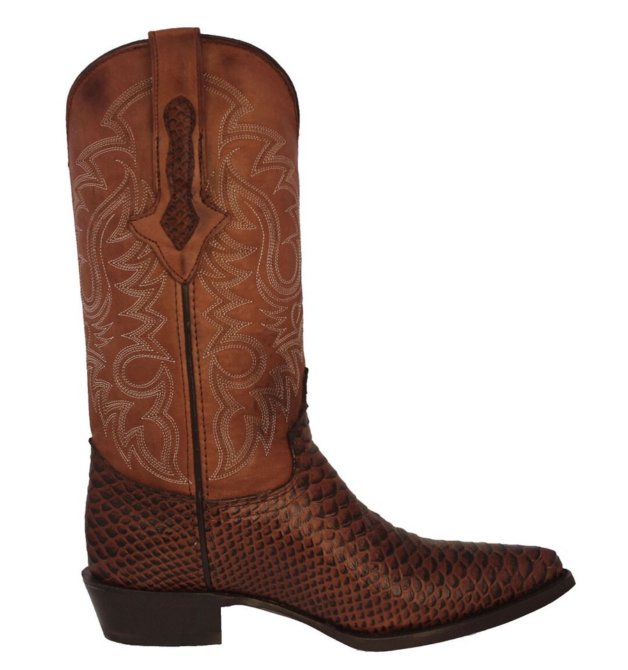Mens Western Cowboy Boots Cognac Snake Python Print Leather J Toe Rodeo ...