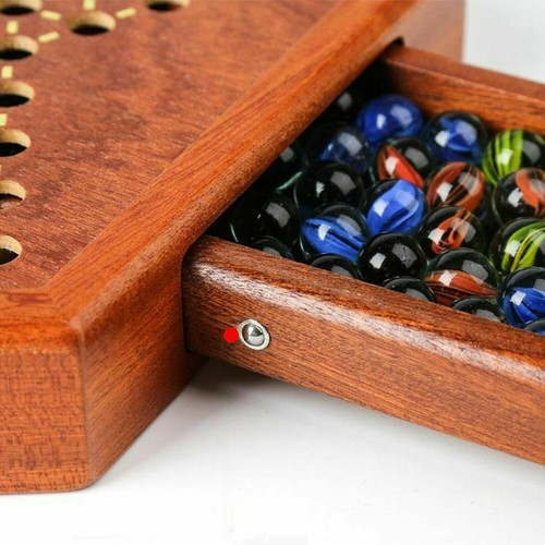 Wooden Chinese Checkers 12" Classic Board Game Set w/ Drawers & Glass Marbles - Picture 7 of 10