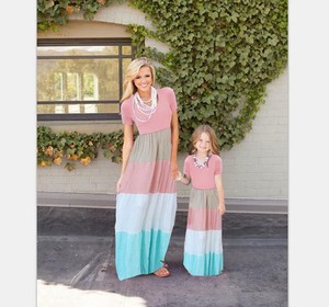 Mother-Daughter-Matching-Long-Maxi-Dress-Blue-and-Pink