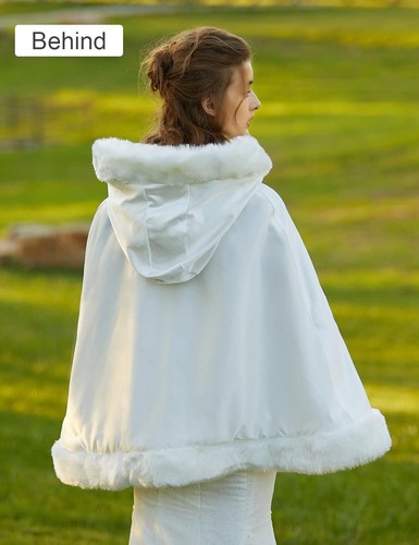 Damen Cape mit Kapuze Winter Hochzeit Umhang Kunstfell Poncho Weihnachten Cosplay - Bild 2 von 41