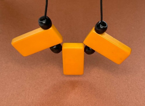 BAKELITE Necklace Vintage Butterscotch Yellow Dominoes Handmade Tested - Picture 4 of 8