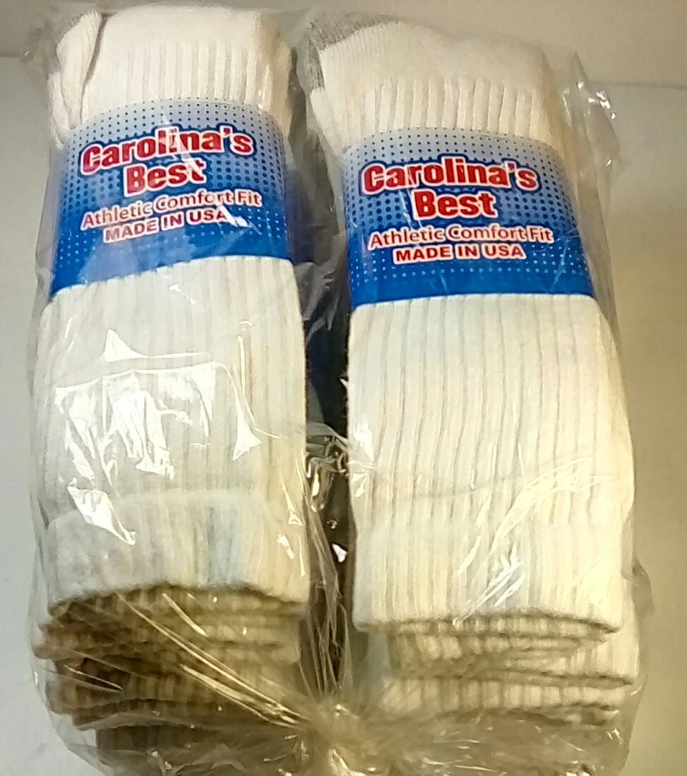 Carolina's Best Athletic Comfort Fit Crew Socks, White or Black, Large, 12 pairs