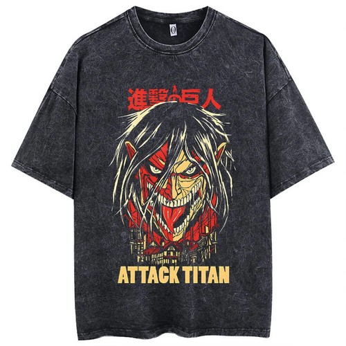 Anime Attack On Titan T-Shirt Hip Hop Oversized Streetwear Vintage Printed Washe - Picture 54 of 63