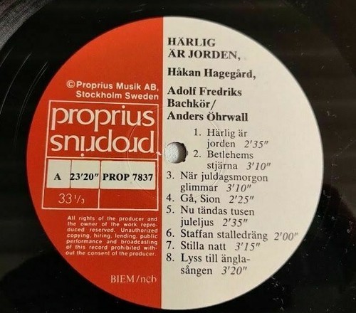 HAKAN HAGEGARD w Choir Harlig ar jorden PROP 7837 audiophile (LP) 1980 EX/EX - Picture 4 of 4