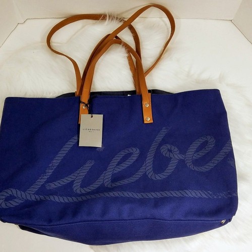 Bolso de Mano Liebeskind Venezia Liebe Grande Azul Lona Clásico Preppy - Imagen 8 de 9