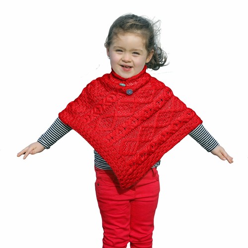 Irischer Merinowolle Poncho Kinder Aran Zopfmuster Pullover Stehkragen warm weich - Bild 3 von 6