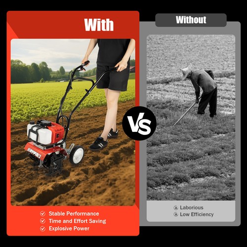Tiller Cultivator Gas Powered 52CC 2 Stroke Garden Cultivator Lawn Gardening - Picture 3 of 7