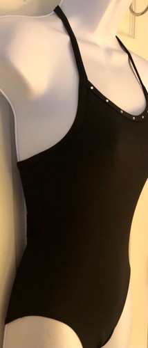GK JAZZ DANCE ADULT SMALL BLACK TACTEL STRAPPY BACK JA HALTER LEOTARD Sz AS NWT - Foto 3 di 10