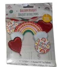 Rainbow Birthday Foil Balloon Bouquet XL 5-Pack Party Decor Rainbow Anagram