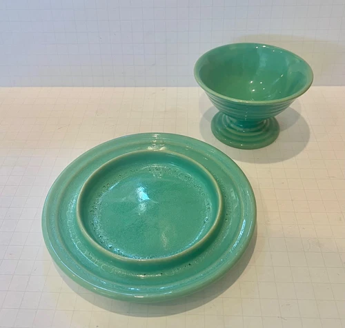 BAUER RING RINGWARE JADE FOOTED SHERBET AND BUTTER DISH BASE BOTTOM BONUS XLNT!