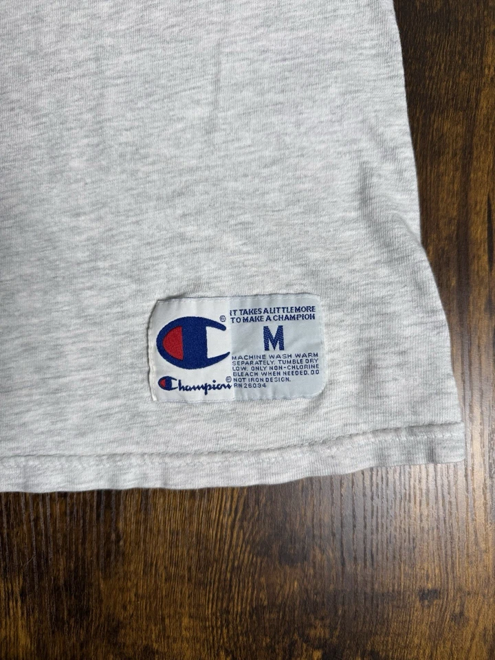 VTG Champion Muscle Tee M Gray 90s Sleeveless Athletic Shirt Chest Logo Patch - Image 3 of 4