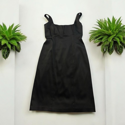 Calvin Klein Black Cocktail Sheath Dress Satin Sleeveless Stretch New Sz 10 - Picture 1 of 6