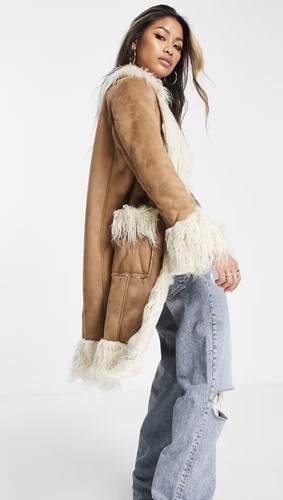 70's inspired Faux suede Faux Fur Boho penny lane Afghan Coat Size 8 oversized - Picture 18 of 19