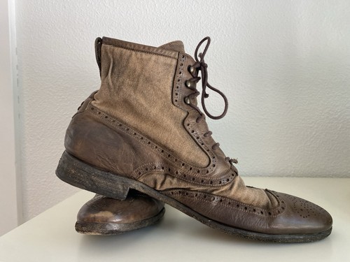 John Varvatos Men's Distressed Canvas Wingtip Leather Boots Size 11 Brogue Lace - Picture 11 of 24