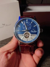 Lucien Piccard - Men's Watch - Open Heart 24 43.5mm - Leather Wrist Strap Brown