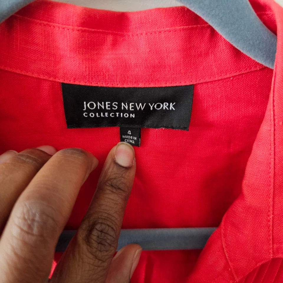 Jones New York Collection Coral Linen Button Down Blazer Size 4 - Image 3 of 4