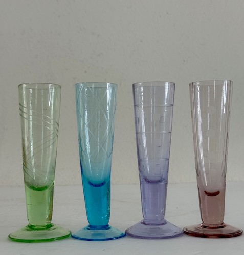Juego de 4 vidrios grabados en tono joya vintage nuevo stock antiguo geométrico cordial DEFECTUOSO - Imagen 14 de 24