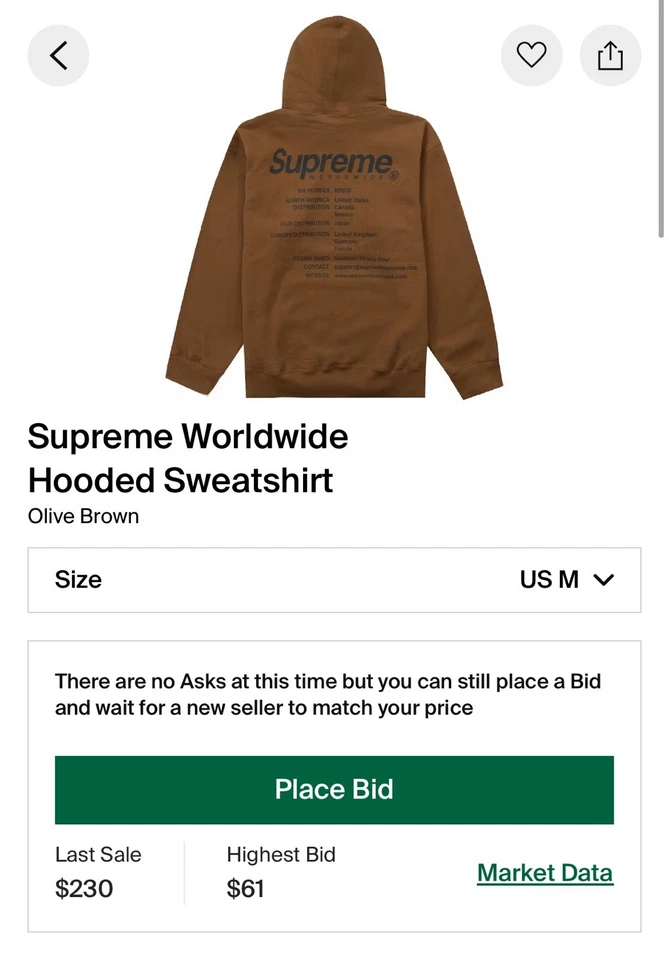 Supreme по всему миру с капюшоном толстовка оливковый коричневый совершенно новый средний S/S 23 коробка логотип - Изображение 3 из 3