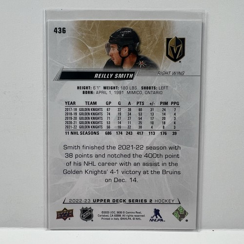 2022-23 Upper Deck Hockey Series 2 Reilly Smith #436 Vegas Golden Knights NHL - Picture 2 of 2