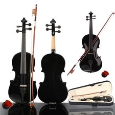 Black 1/2 3/4 4/4 Size Acoustic Violin Fiddle w/Case  Bow Rosin  Bridge