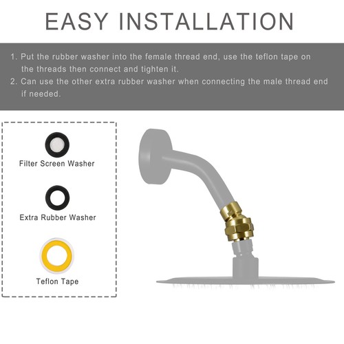 Solid Brass Shower Head Swivel Ball Adapter, Adjustable Shower Arm Extension ... - Picture 7 of 8