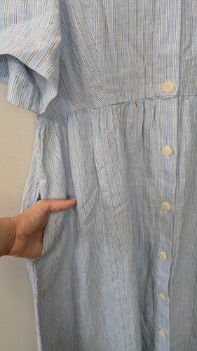 Madewell Cassie Midi Dress Linen Button Blue Stripe Cottagecore Coastal XL NWT - Picture 4 of 10