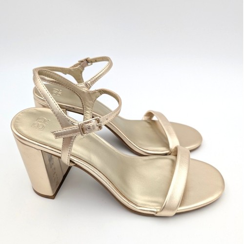 BP Lexy Black Heel Sandal Ankle Strap Women's Gold Metallic Size US8M EU39 - Picture 3 of 11