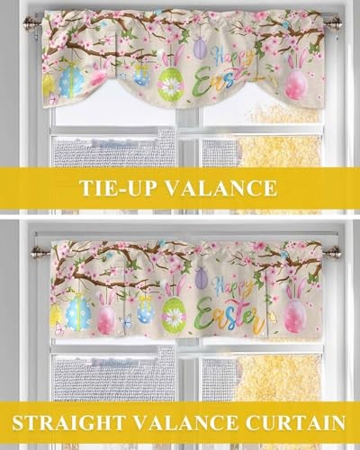 Easter Tie Up Valance Curtains Kitchen Valance for Windows, Happy Easter Eggs - Picture 8 of 8