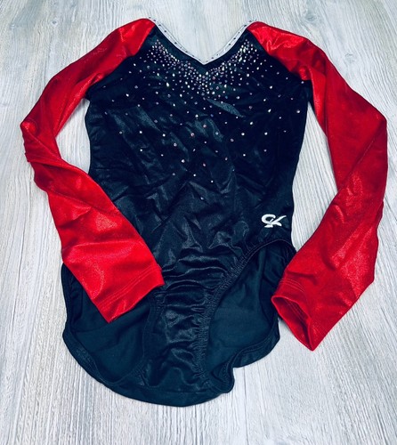 GK Elite AM Gymnastics Competition Leotard Adult Medium Long Sleeves Bling Foil