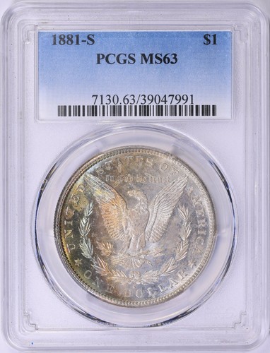 1881-S Morgan Silver Dollar PCGS MS-63 Monster Toned End Roll Album Toning - Picture 2 of 6