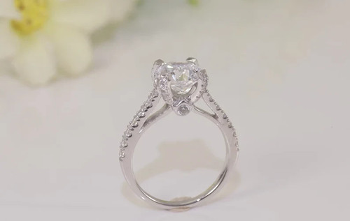 2Ct Round Cut Real Moissanite Hidden Halo Engagement Ring 14k White Gold Plated - Picture 5 of 11