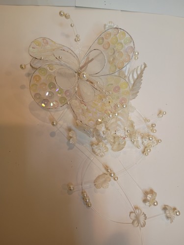 Vintage 80er Haarspange Perlen Kunstperlen baumeln elfenbein gold Schleife Haarspange Hochzeit weiß - Bild 2 von 7