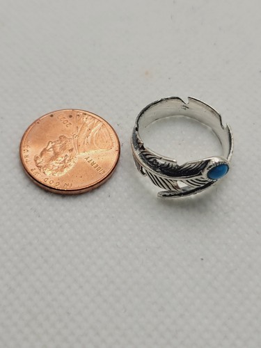 Anillo de derivación de plumas turquesa Beaty durmiente nativo americano hecho a mano talla 6,5 - Imagen 7 de 7
