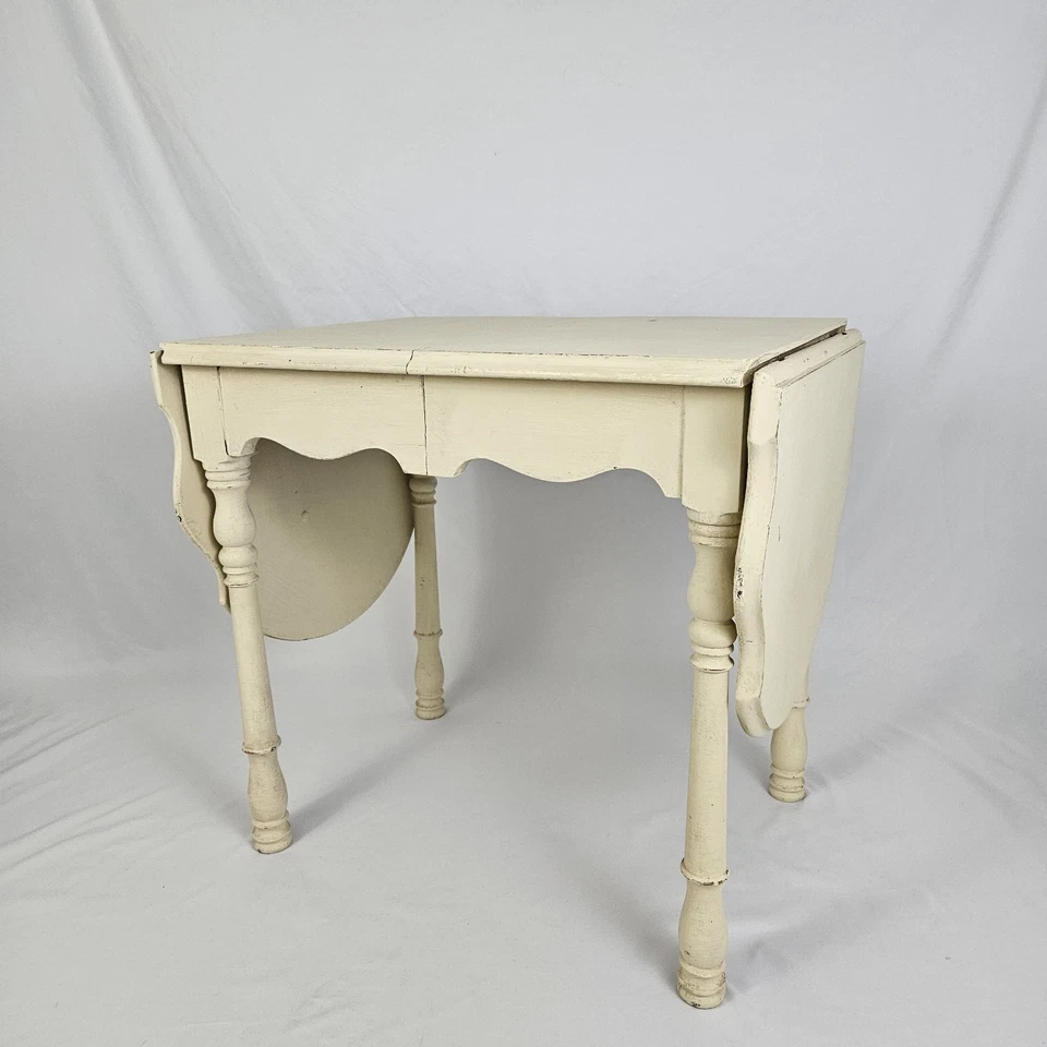 Antigua mesa de trabajo de cocina de nogal con hojas caídas artesanía de costura final pintado primitivo Foto 2 de 4