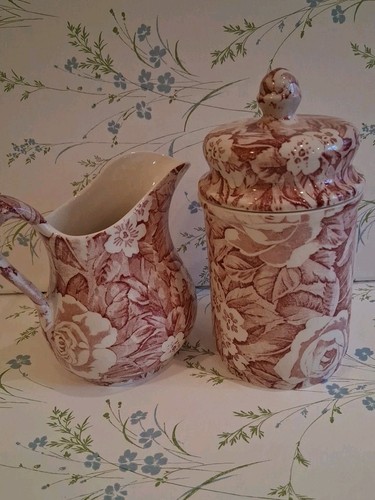 Burleigh Victorian Chintz Pink Floral Vintage Tea  Pot etc 7” And Jug Excellent  - Picture 1 of 8