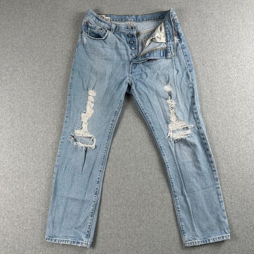 Levi's 501 XX Button Fly Jeans W32 L28 Blue Denim Light Western Distressed Rip - Picture 1 of 9