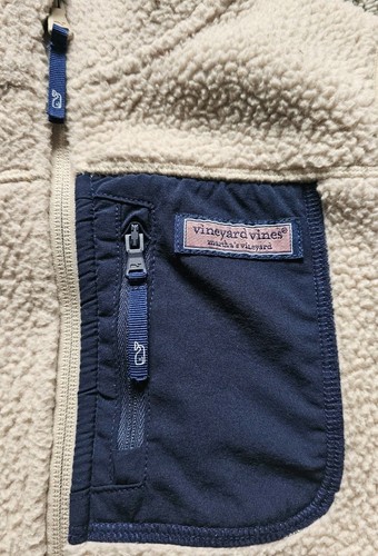 Vineyard Vines Beige Sherpa Fleece Full Zip Vest Boys Size 7 - Picture 2 of 7