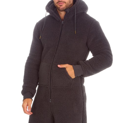 Mens 1Onesie Thick Warm Borg Fleece Zip All In One Hooded Loungewear - Picture 4 of 23