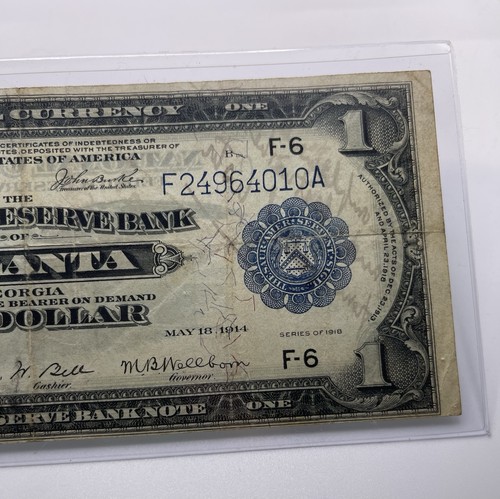 1914 $1 NATIONAL CURRENCY ATLANTA LARGE SIZE NOTE Signed by Waldorf Astor - Imagen 4 de 9