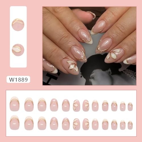 24 Stück French Tip Press on Nails Short Almond Gold French Tip Falsche Nägel - 13 - Bild 2 von 7